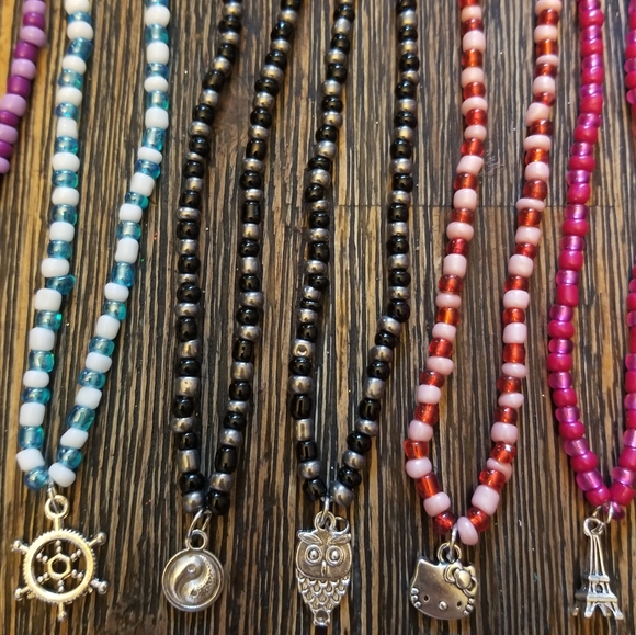 Glass Seed Bead Choker Necklace Pink Blue - Picture 4 of 5